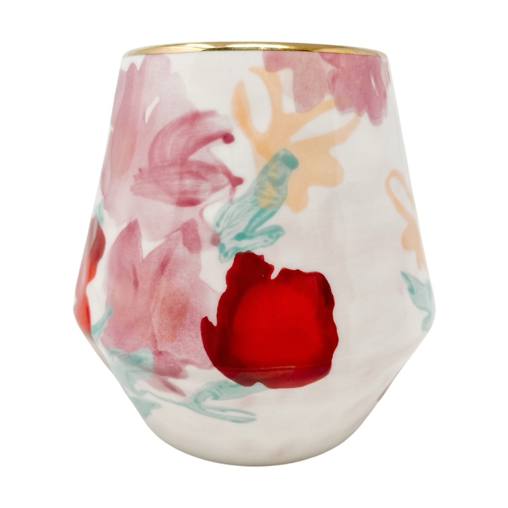Anthropologie Larue Vase Floral Watercolor Multicolor Stoneware - Picture 6 of 10